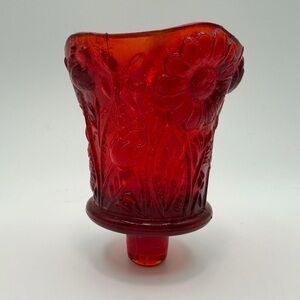 Vintage Homco Floral Red Glass Candle Tulip Votive Holder
